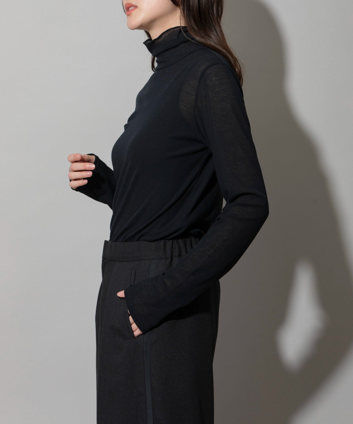 【定番】シアーストレッチリブタートルネックプルオーバー