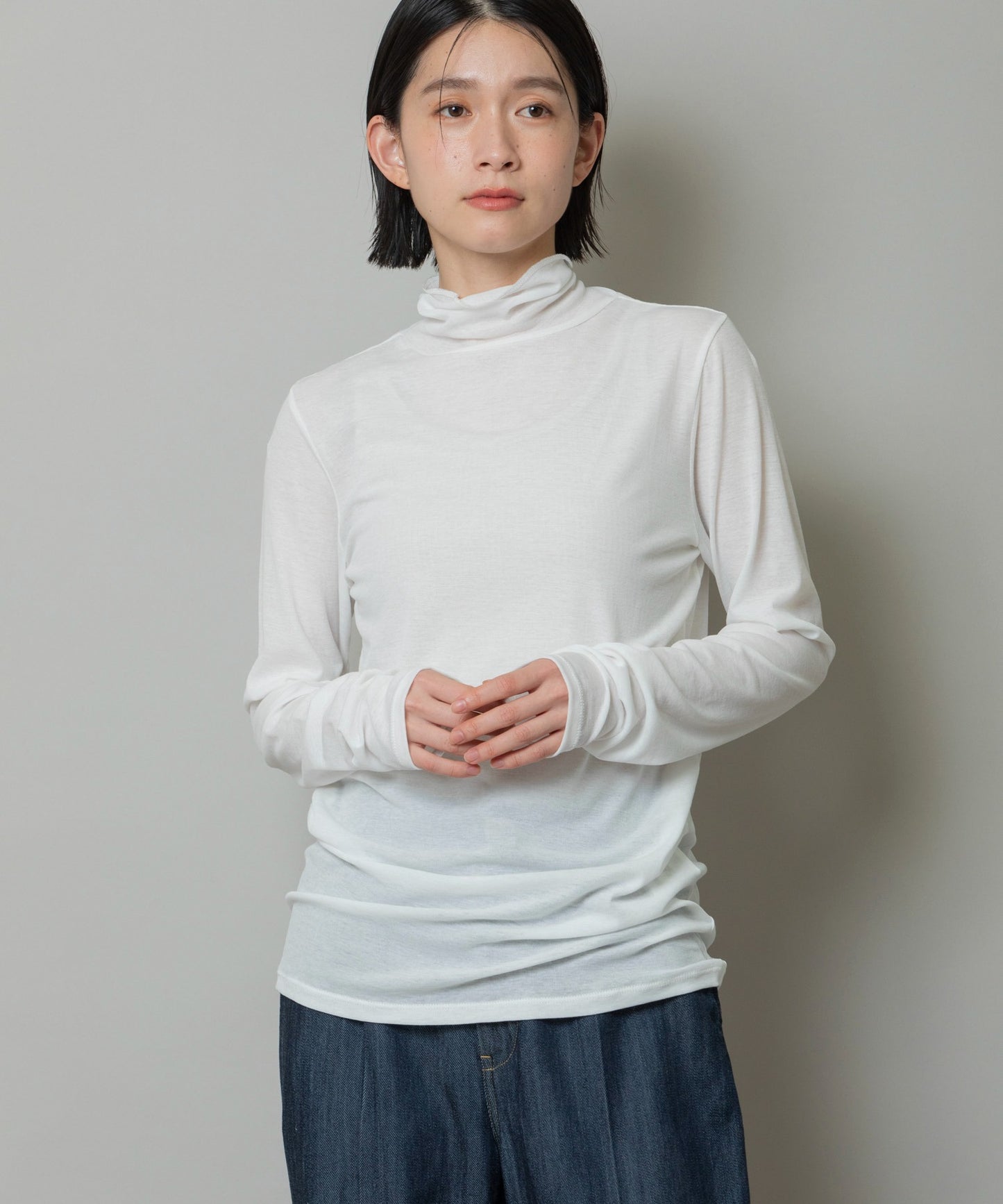 【定番】シアーストレッチリブタートルネックプルオーバー