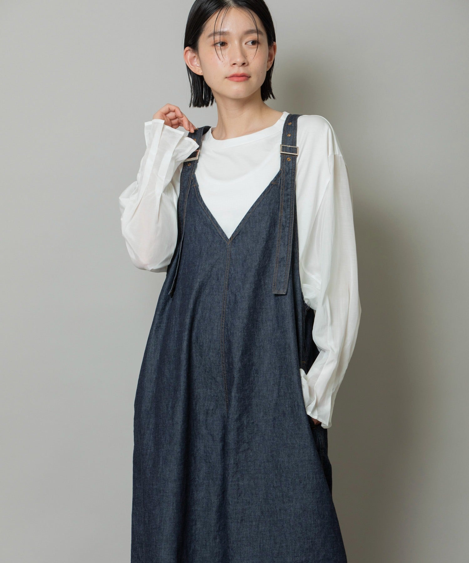 定番】6.5ozスラブデニムフレアサロペット – Munich web shop