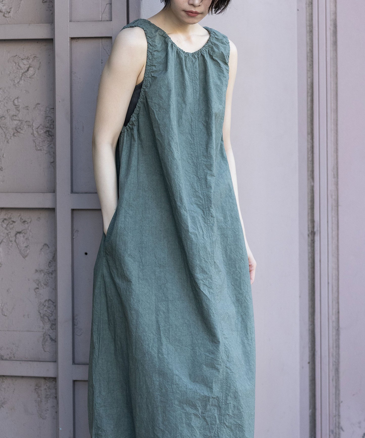 コットンリネンドローストリングワンピース