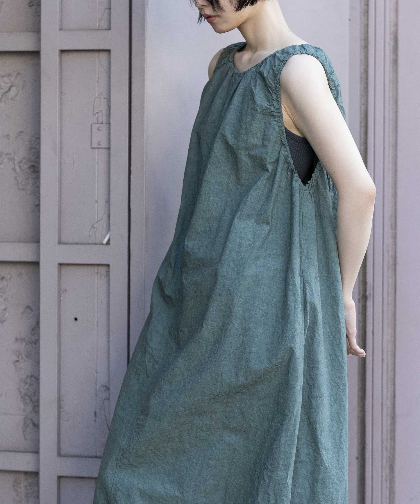コットンリネンドローストリングワンピース