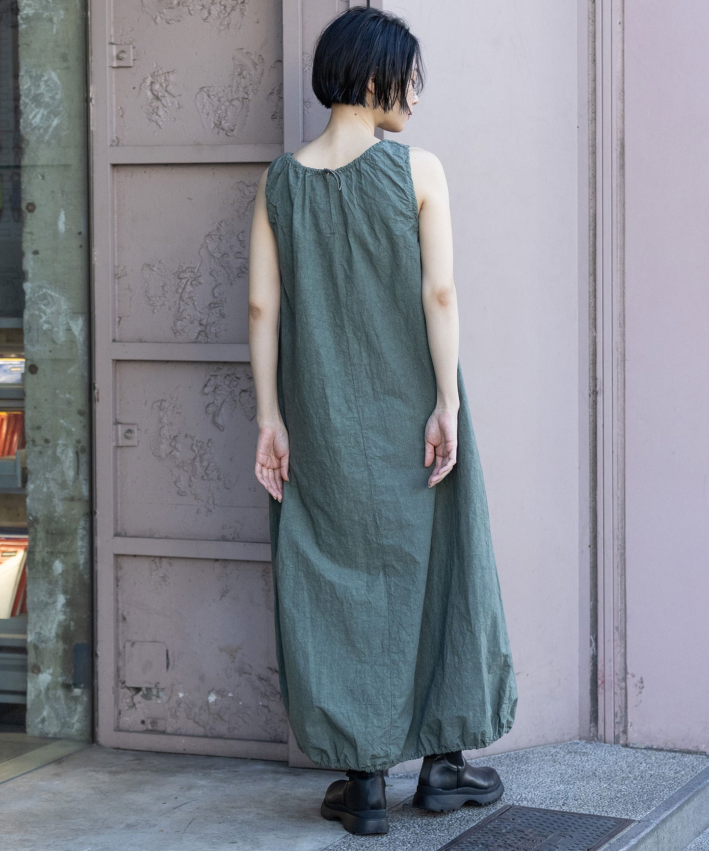 コットンリネンドローストリングワンピース