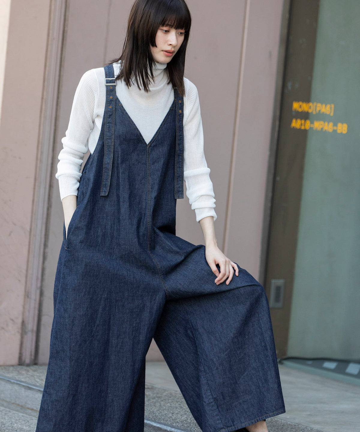 定番】6.5ozスラブデニムフレアサロペット – Munich web shop