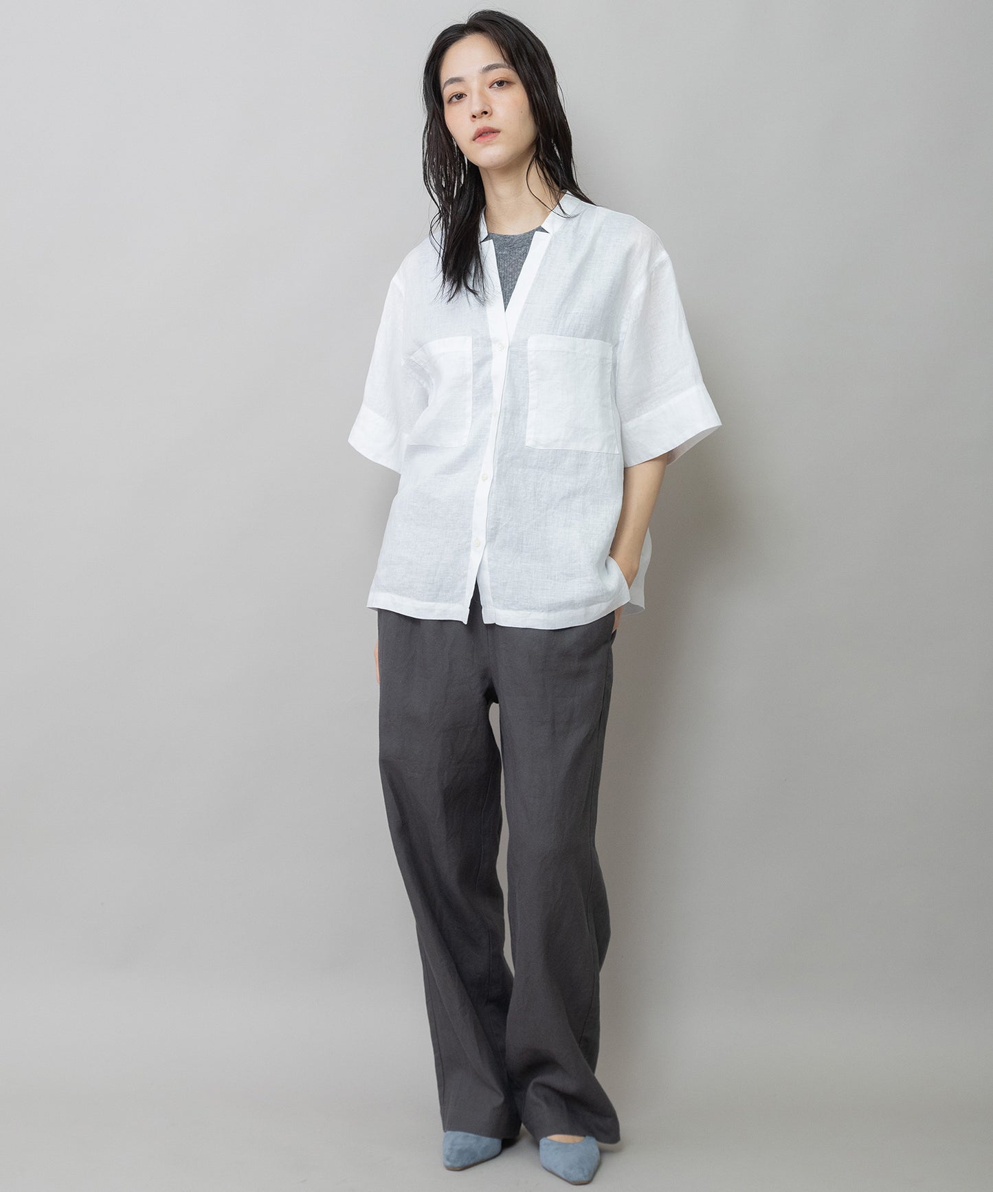 【吸水性】【発散性】60sフレンチリネンハーフスリーブシャツ