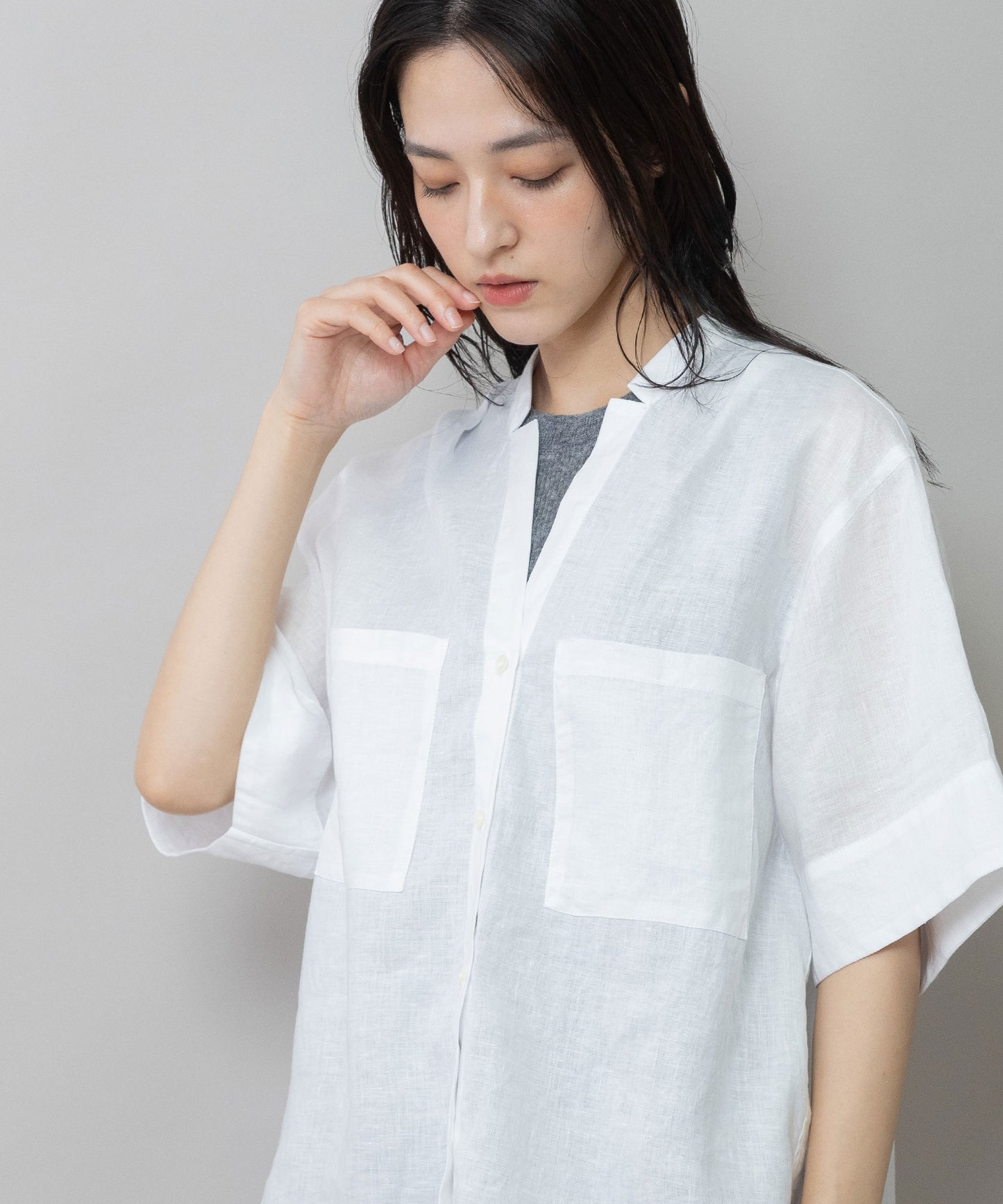 【吸水性】【発散性】60sフレンチリネンハーフスリーブシャツ