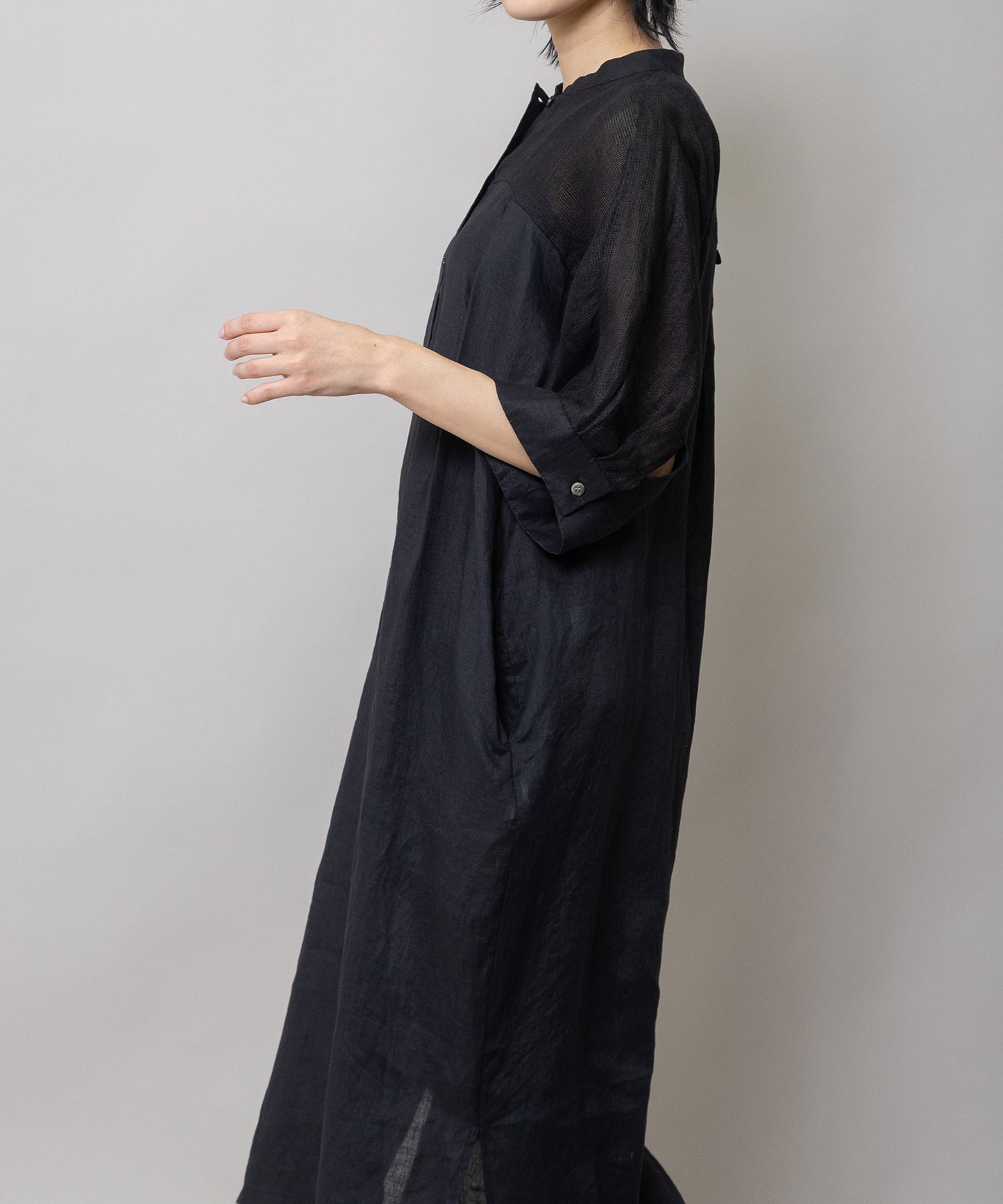 60sリネンキャンバス×40sリネンメッシュシャツワンピース