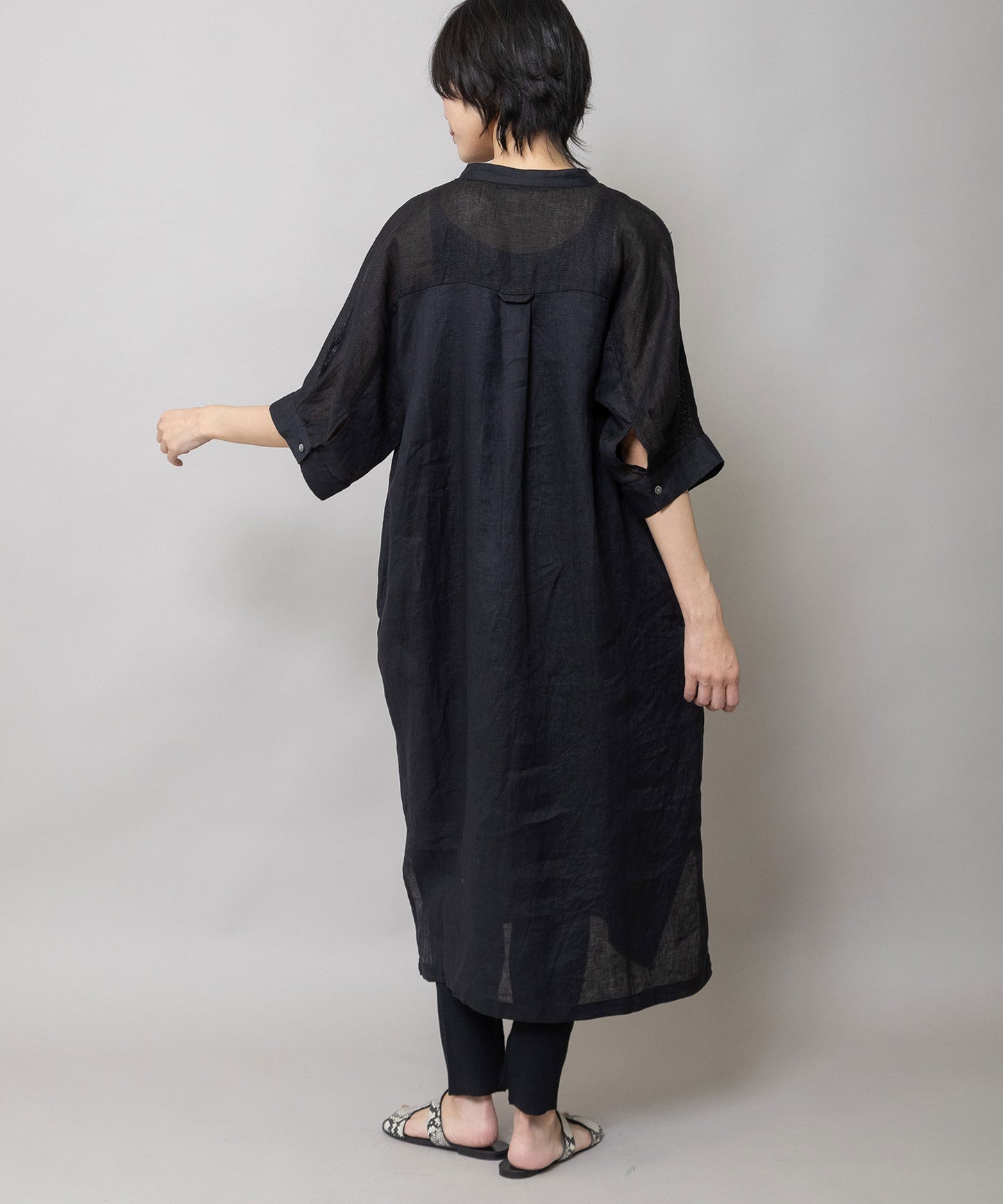 60sリネンキャンバス×40sリネンメッシュシャツワンピース