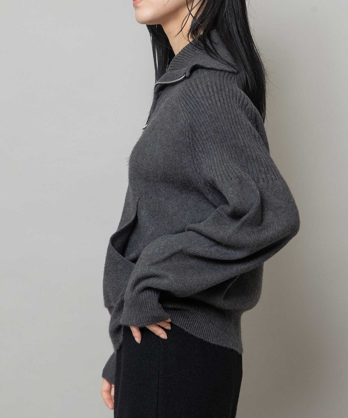 総針編みニット ジップブルゾン
