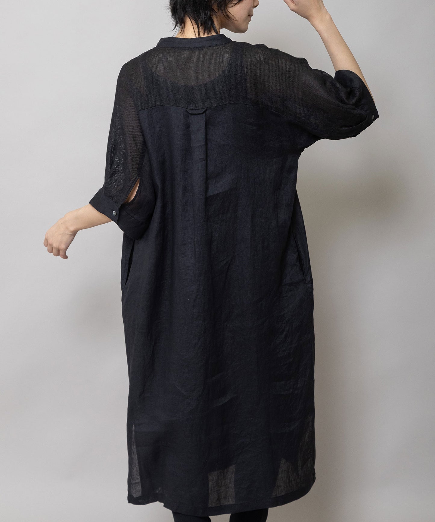 60sリネンキャンバス×40sリネンメッシュシャツワンピース