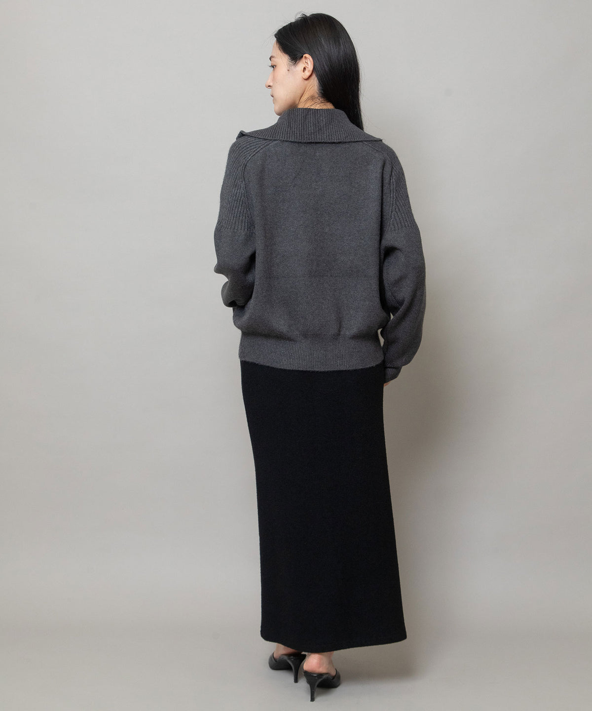 総針編みニット ジップブルゾン