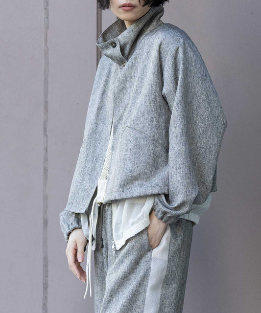 【ウォッシャブル】【防シワ】ツイード調ツイル×メッシュレイヤードジップブルゾン