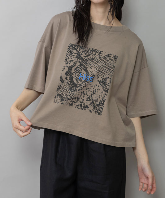 コットンジャージパイソン柄プリントTシャツ