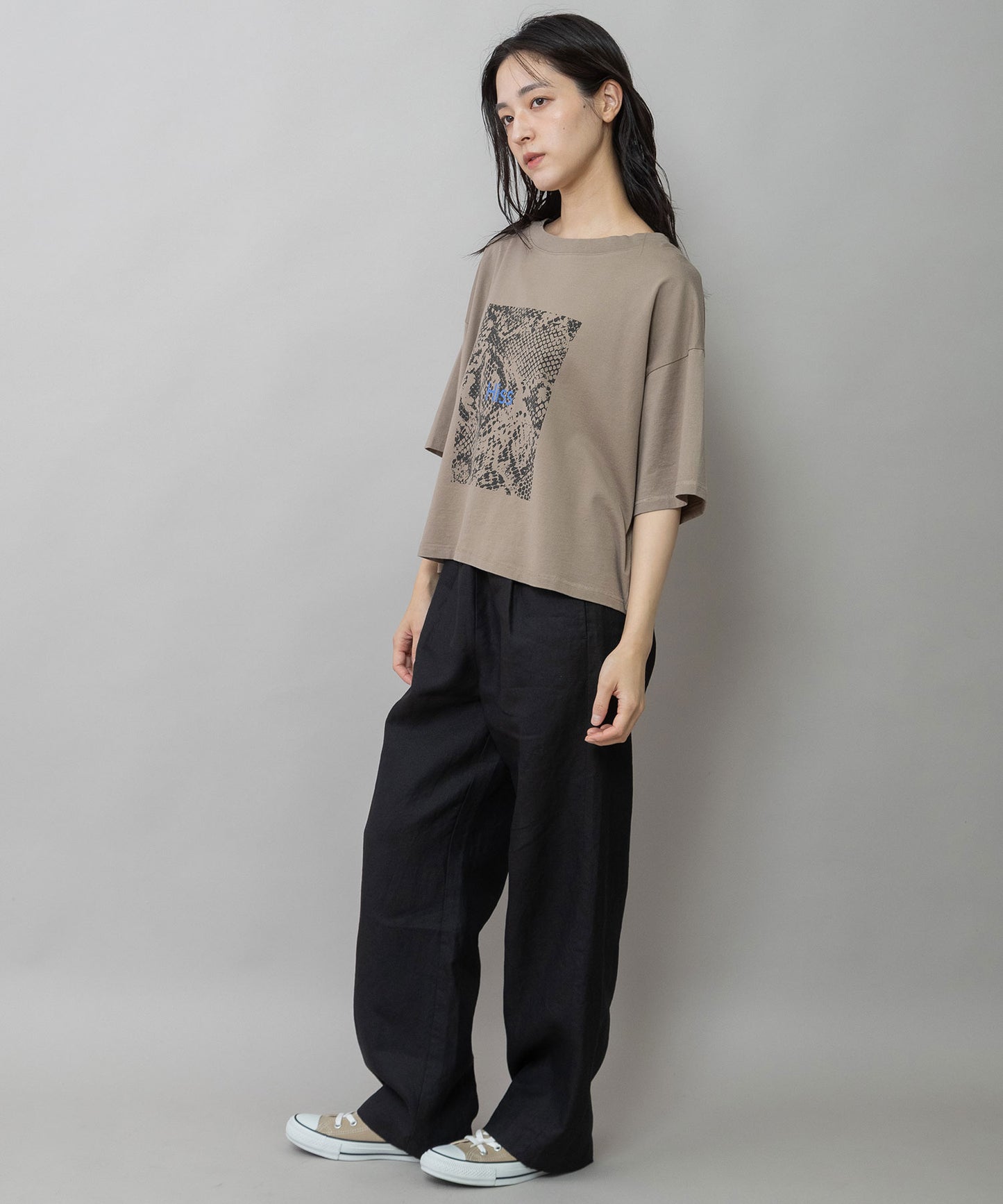 コットンジャージパイソン柄プリントTシャツ