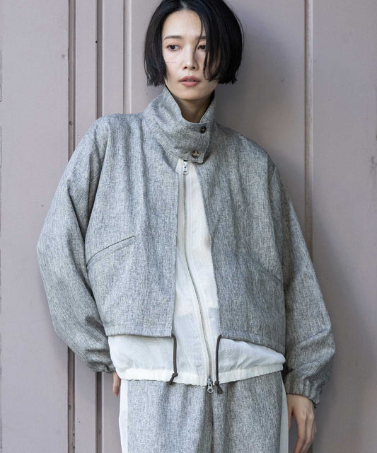 【ウォッシャブル】【防シワ】ツイード調ツイル×メッシュレイヤードジップブルゾン