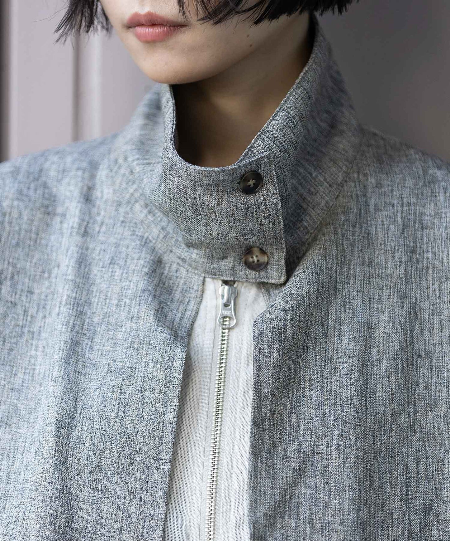 【ウォッシャブル】【防シワ】ツイード調ツイル×メッシュレイヤードジップブルゾン