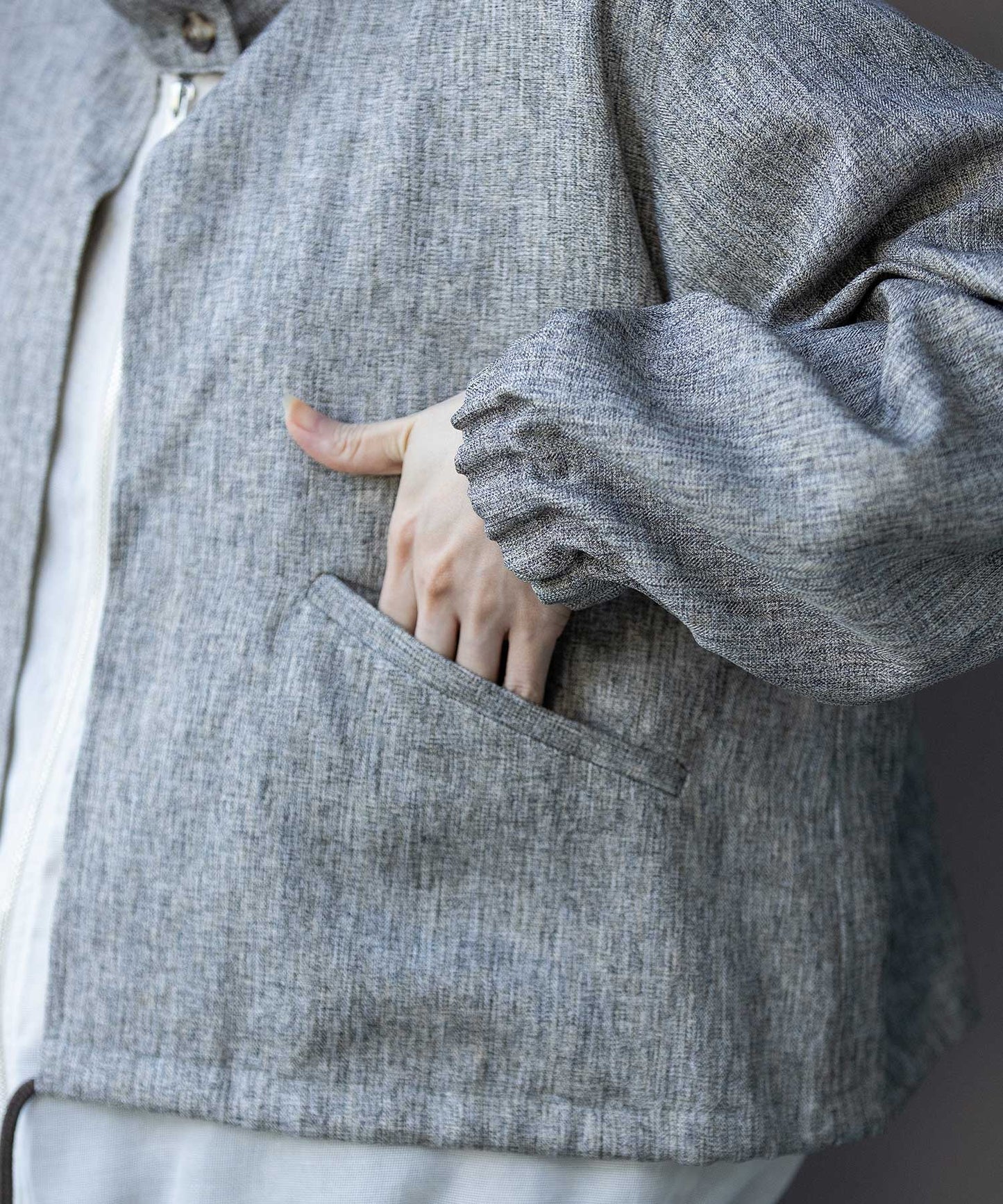 【ウォッシャブル】【防シワ】ツイード調ツイル×メッシュレイヤードジップブルゾン