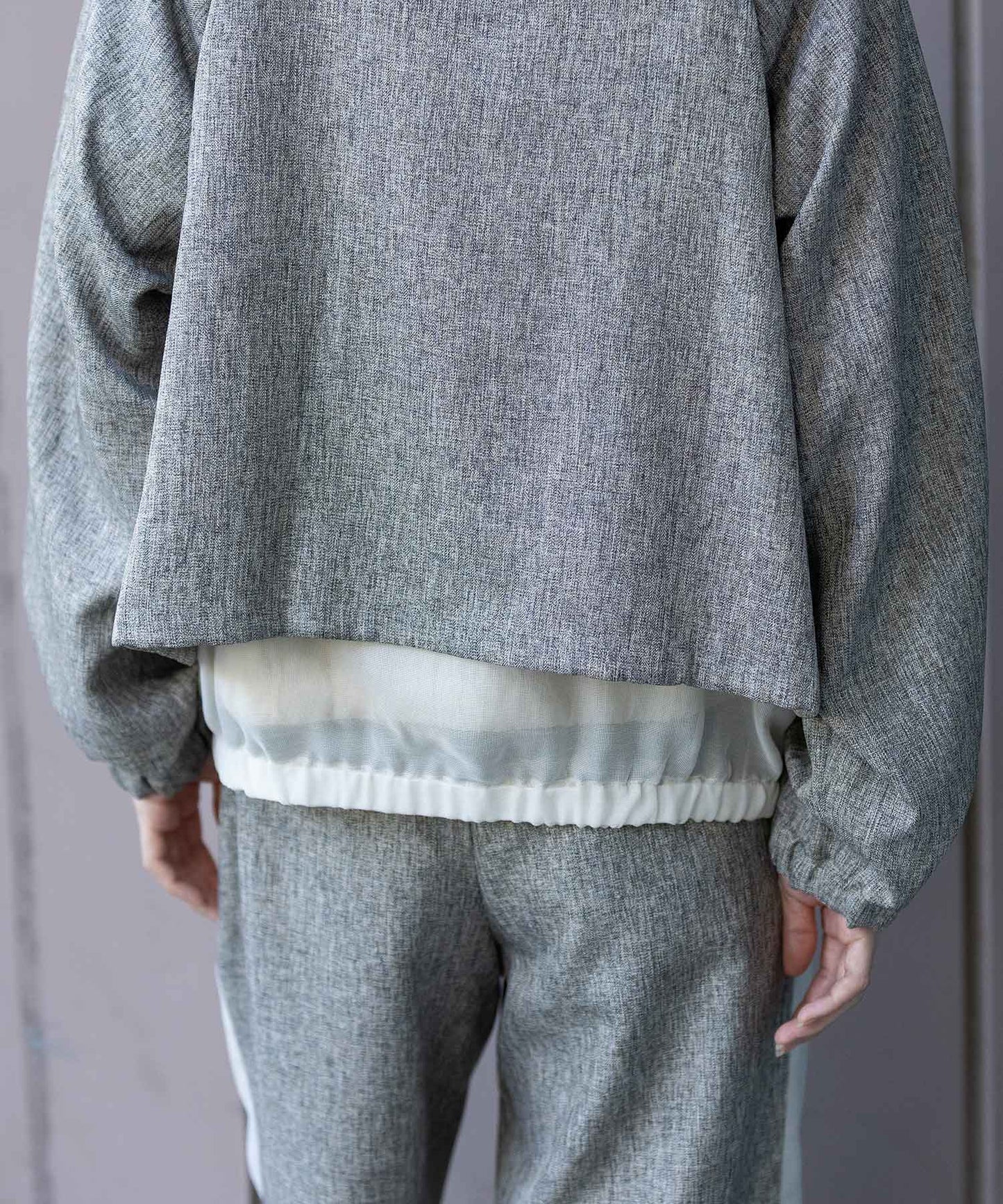 【ウォッシャブル】【防シワ】ツイード調ツイル×メッシュレイヤードジップブルゾン