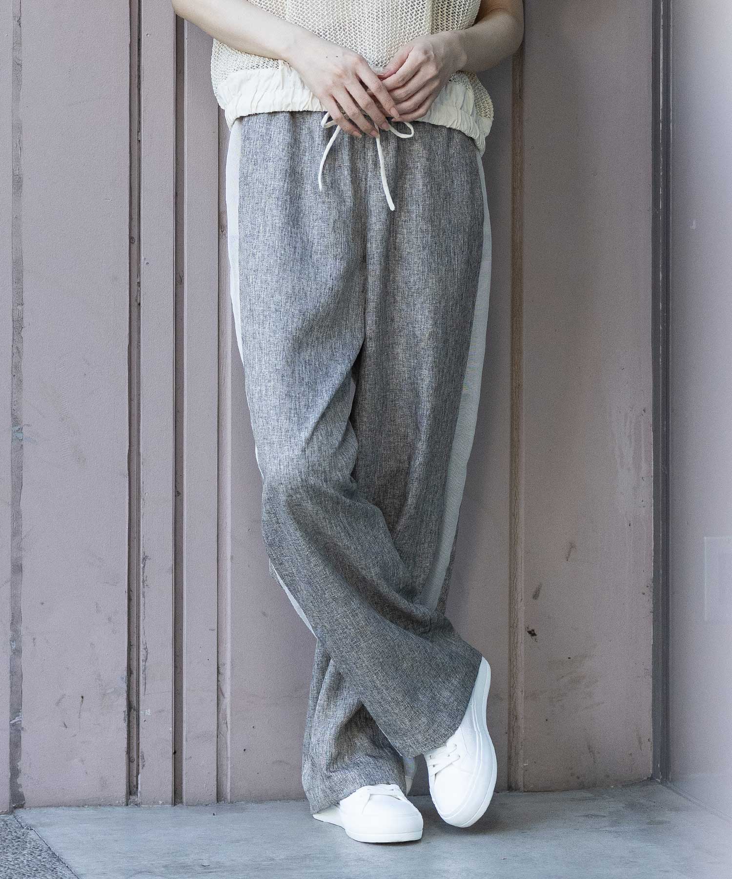 ウォッシャブル】【防シワ】ツイード調ツイル×メッシュサイド