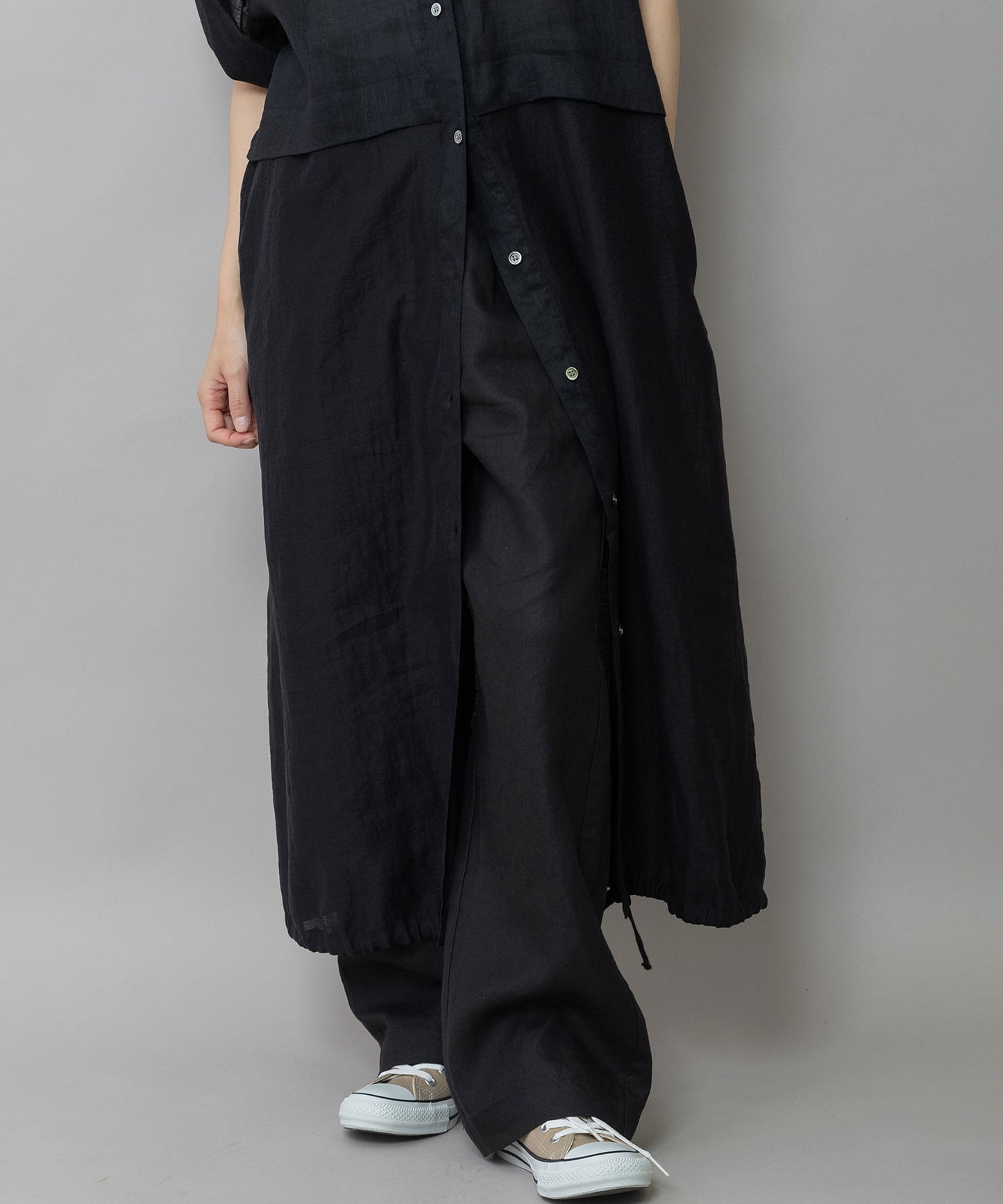 【吸水性】【発散性】60sフレンチリネン×シアーローンドッキングシャツワンピース