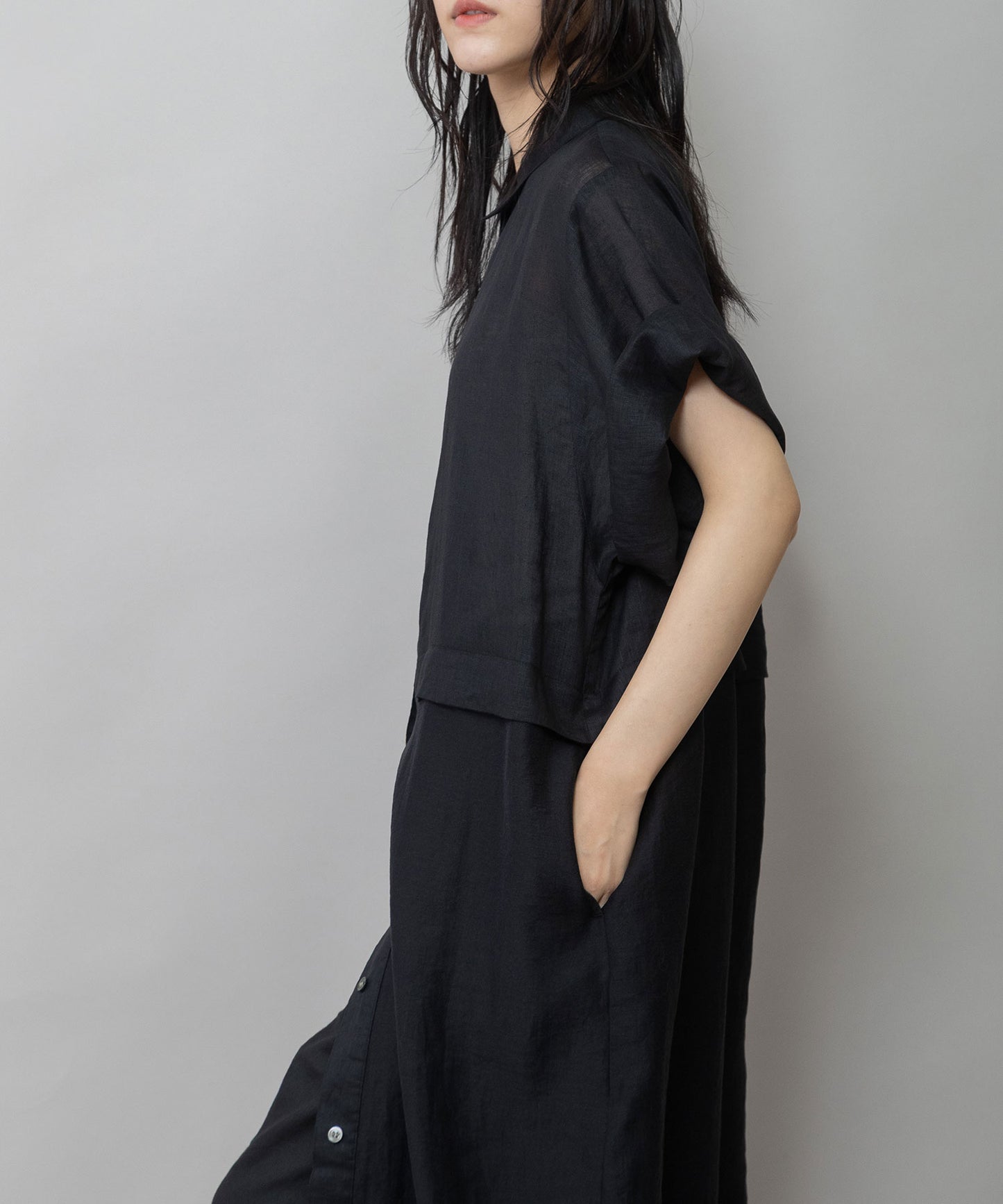 【吸水性】【発散性】60sフレンチリネン×シアーローンドッキングシャツワンピース