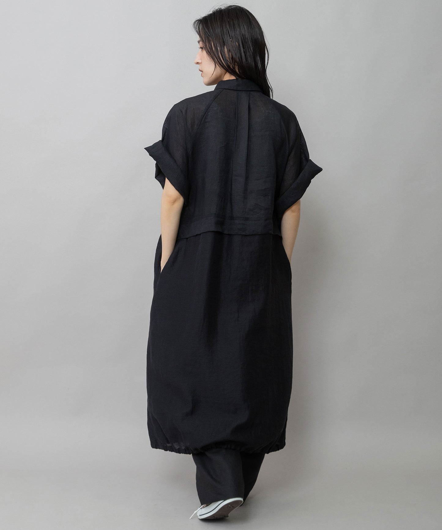 【吸水性】【発散性】60sフレンチリネン×シアーローンドッキングシャツワンピース