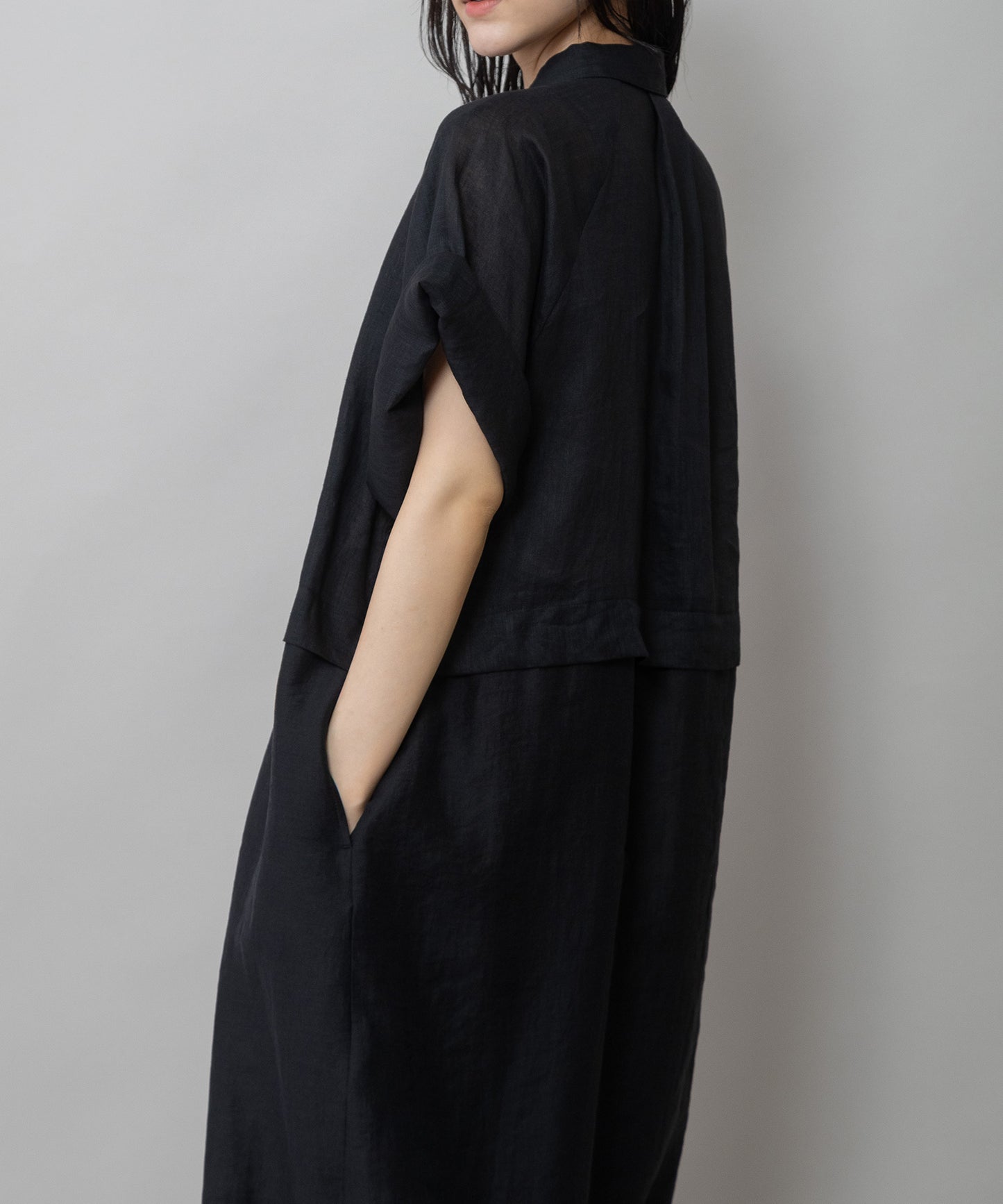 【吸水性】【発散性】60sフレンチリネン×シアーローンドッキングシャツワンピース