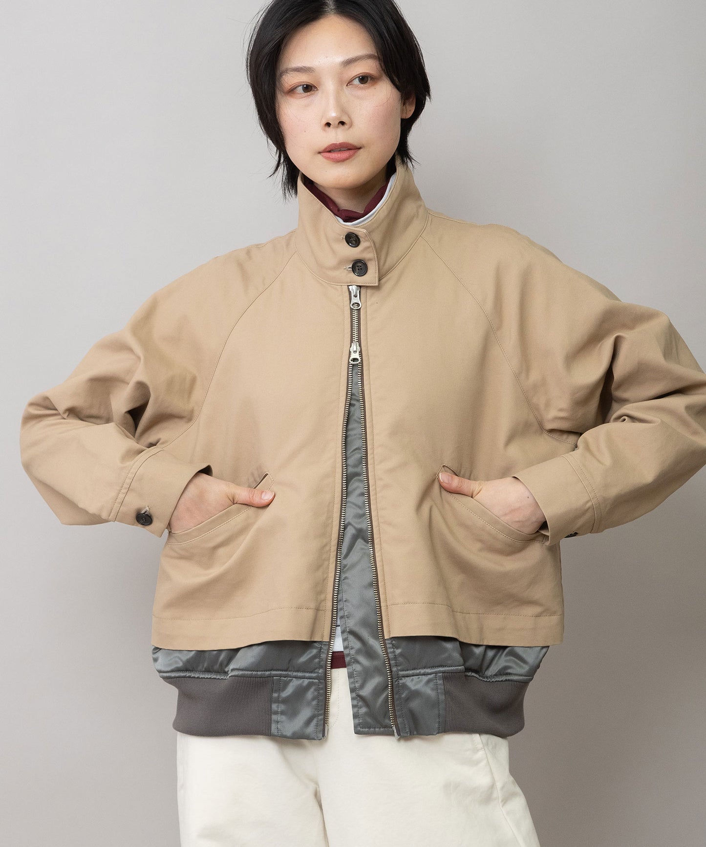 オーガニックコットン×ナイロンツイル ハリントンフライトジャケット