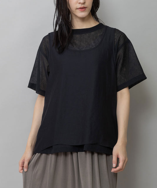 ヴィンテージボイル×ドライツイルレイヤードトップス