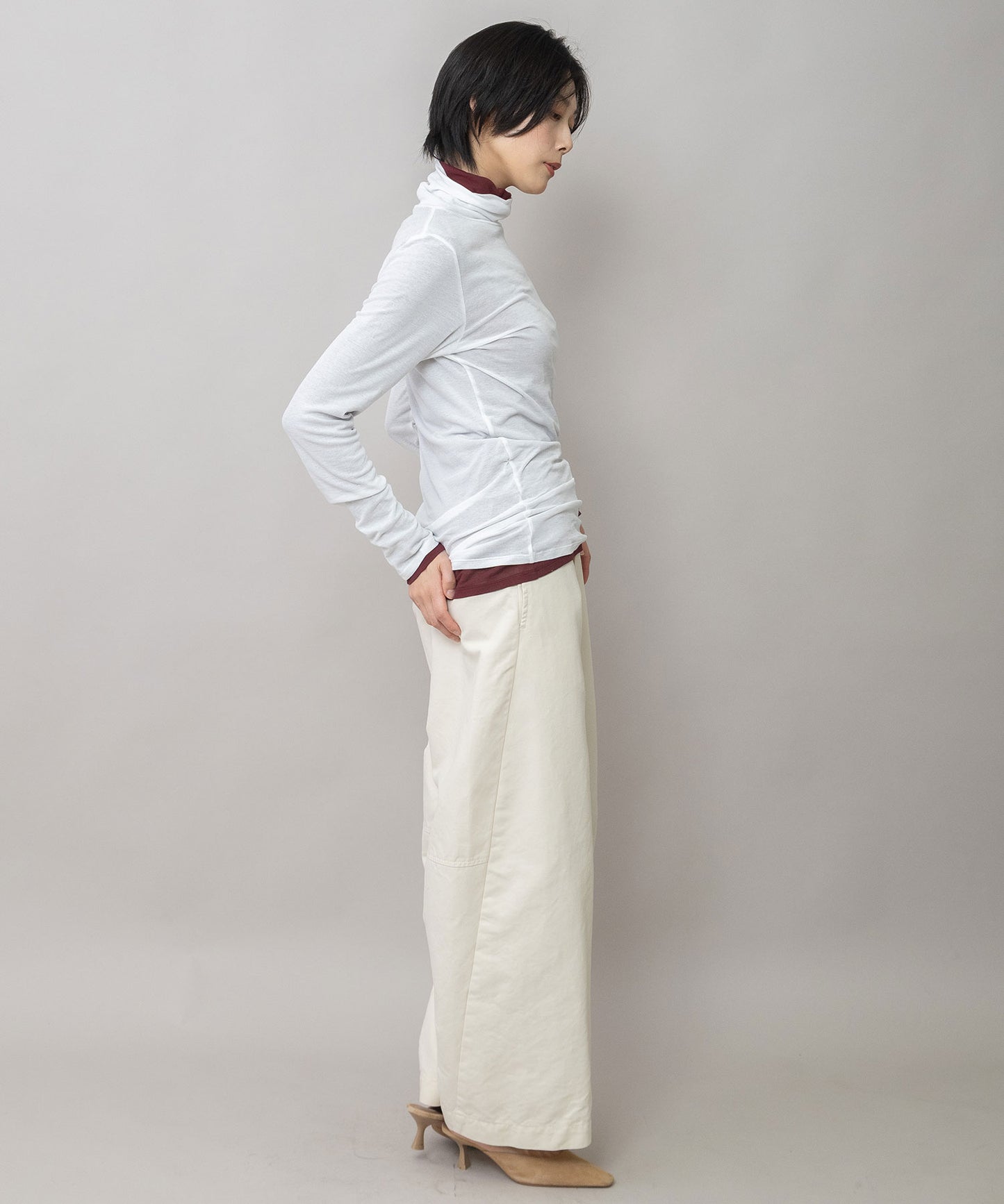 【定番】シアーストレッチリブタートルネックプルオーバー