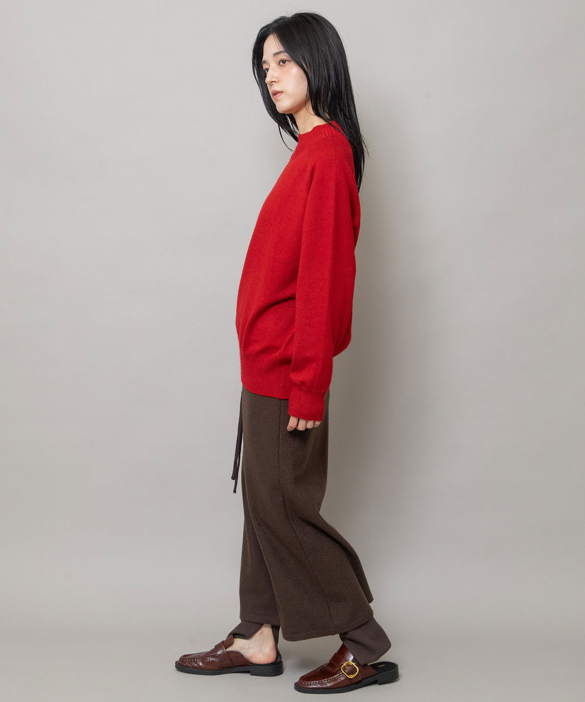 天竺編みニット スカーフセットプルオーバー