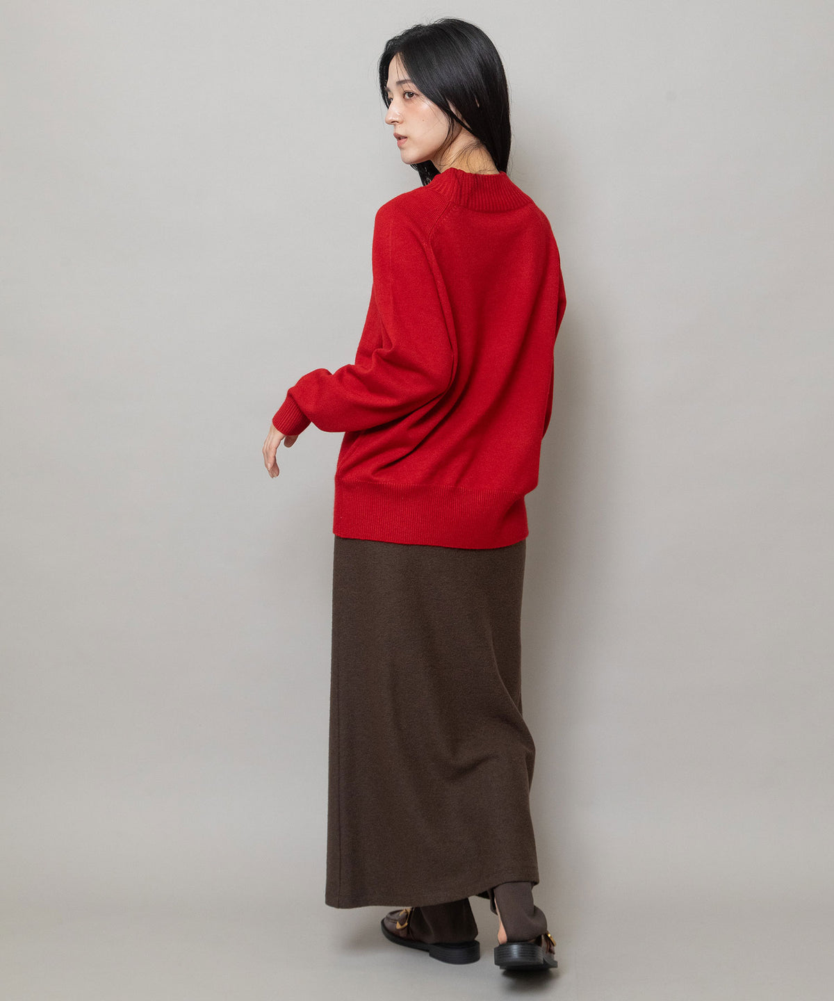 天竺編みニット スカーフセットプルオーバー