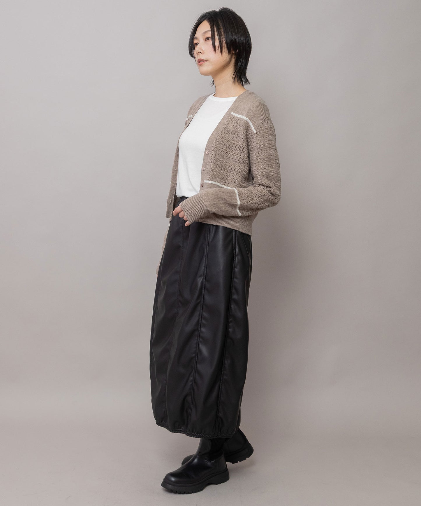 透かし編みニット×モヘア クロップドカーディガン