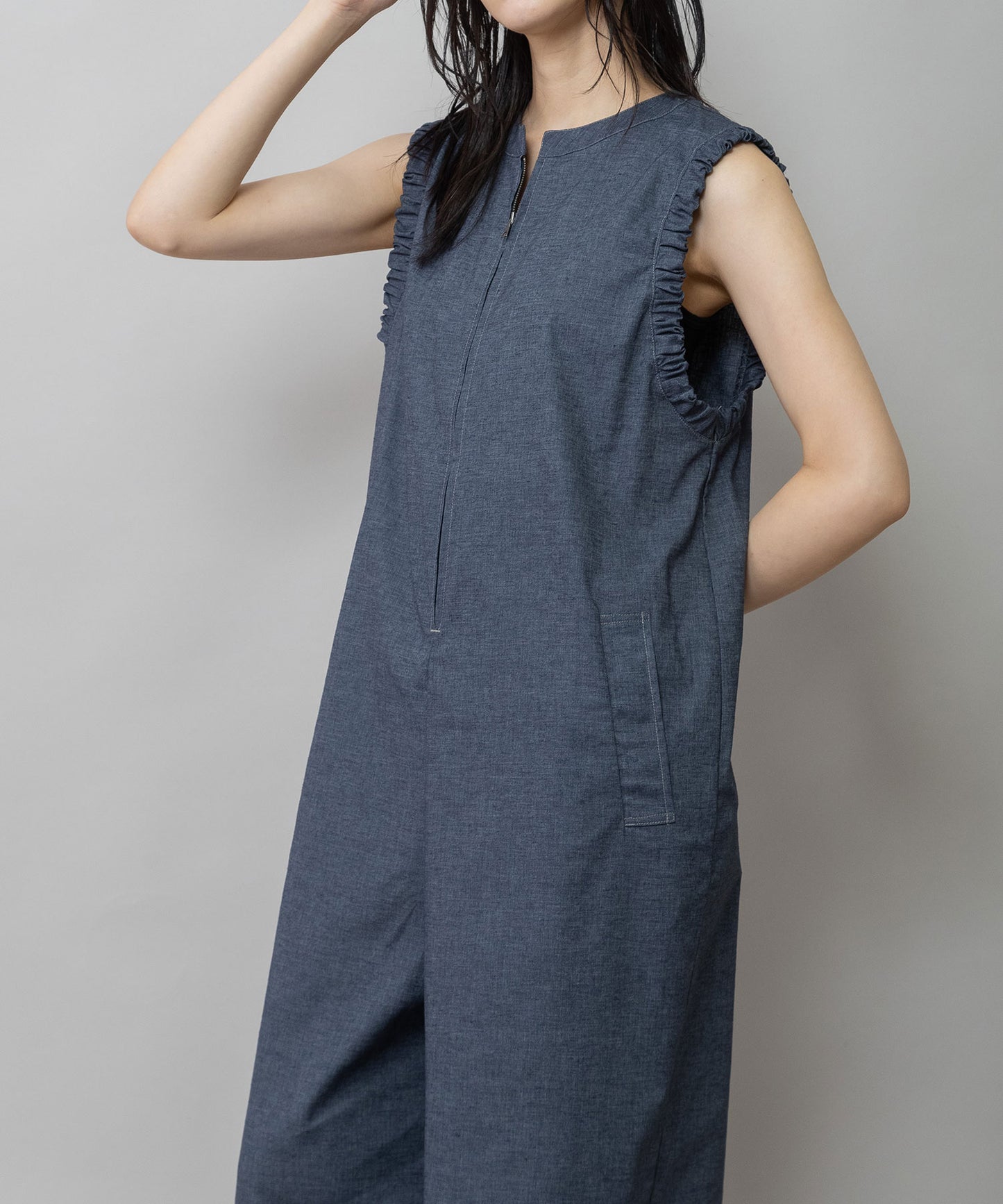 【UVカット】【接触冷感】【速乾性】ヘンプシャンブレーコンビネゾン