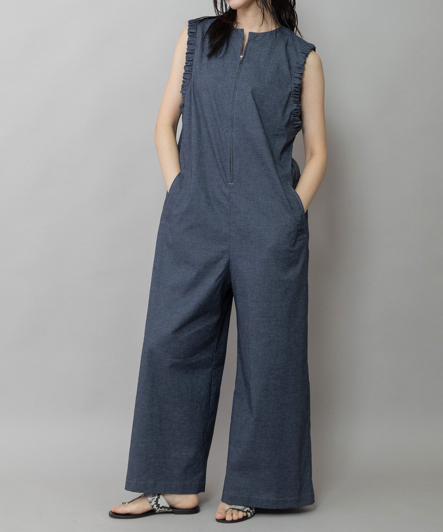 【UVカット】【接触冷感】【速乾性】ヘンプシャンブレーコンビネゾン