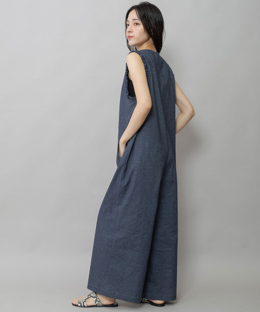 【UVカット】【接触冷感】【速乾性】ヘンプシャンブレーコンビネゾン