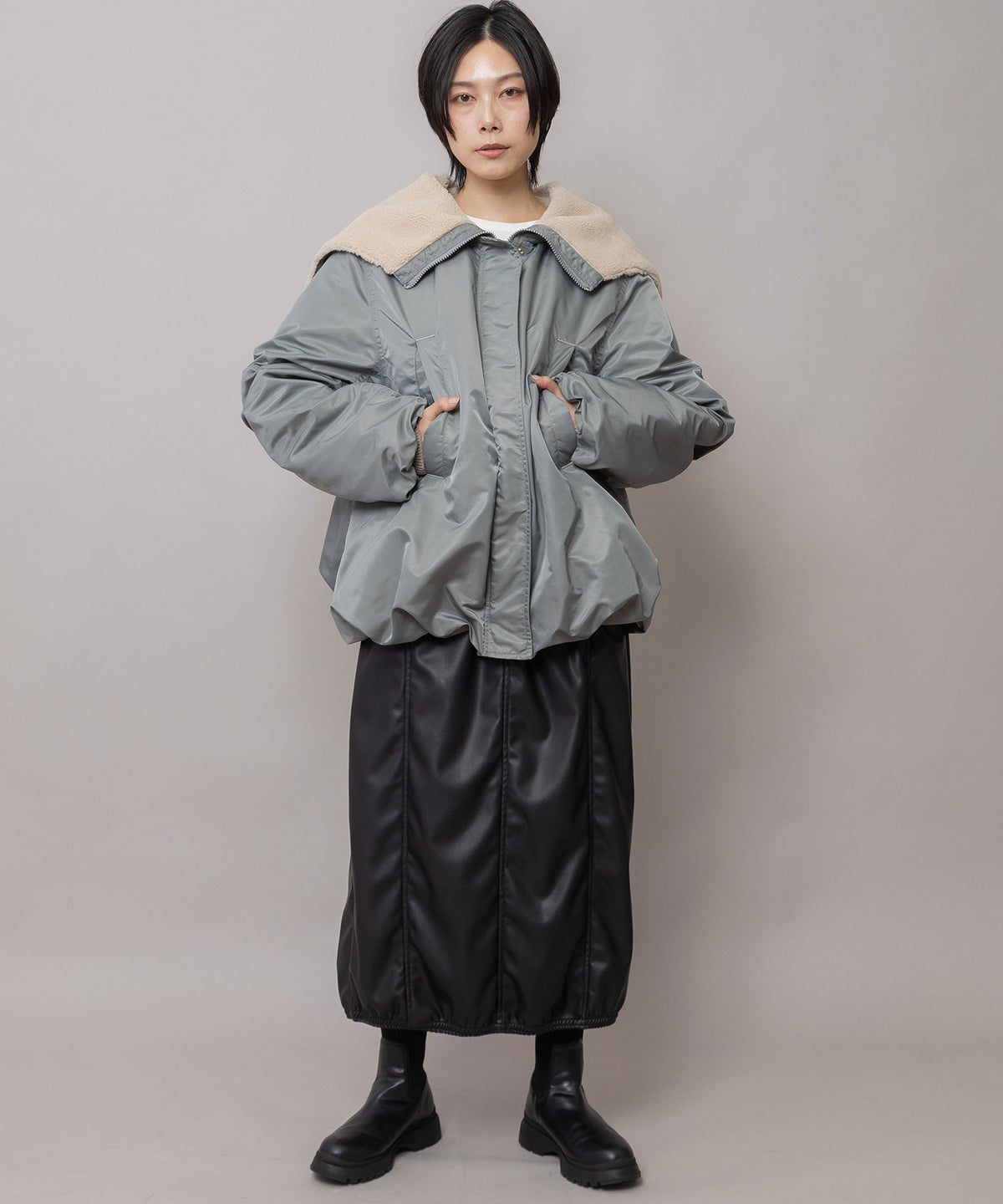 ナイロンツイル×ウールボア バルーンフライトジャケット