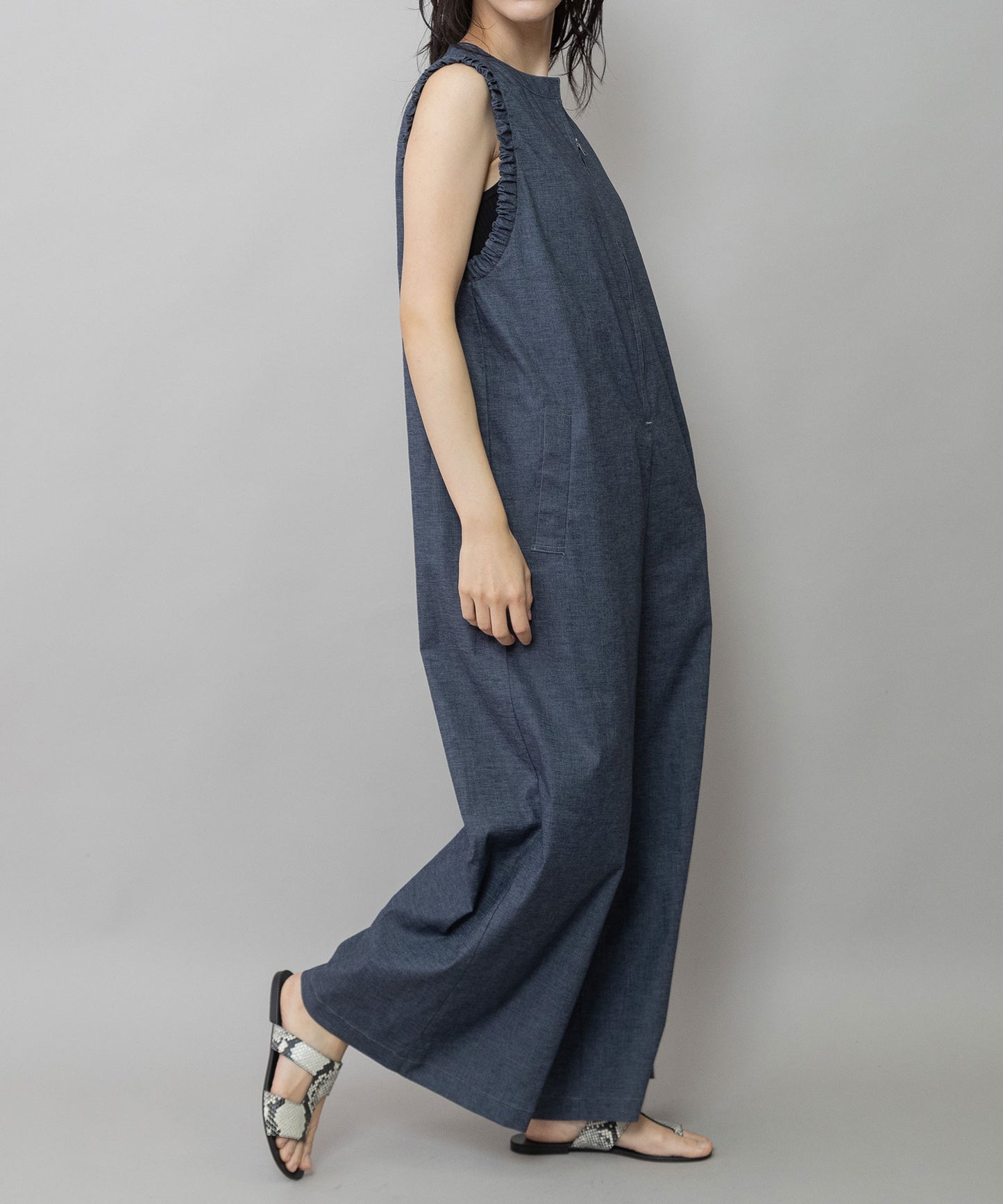 【UVカット】【接触冷感】【速乾性】ヘンプシャンブレーコンビネゾン