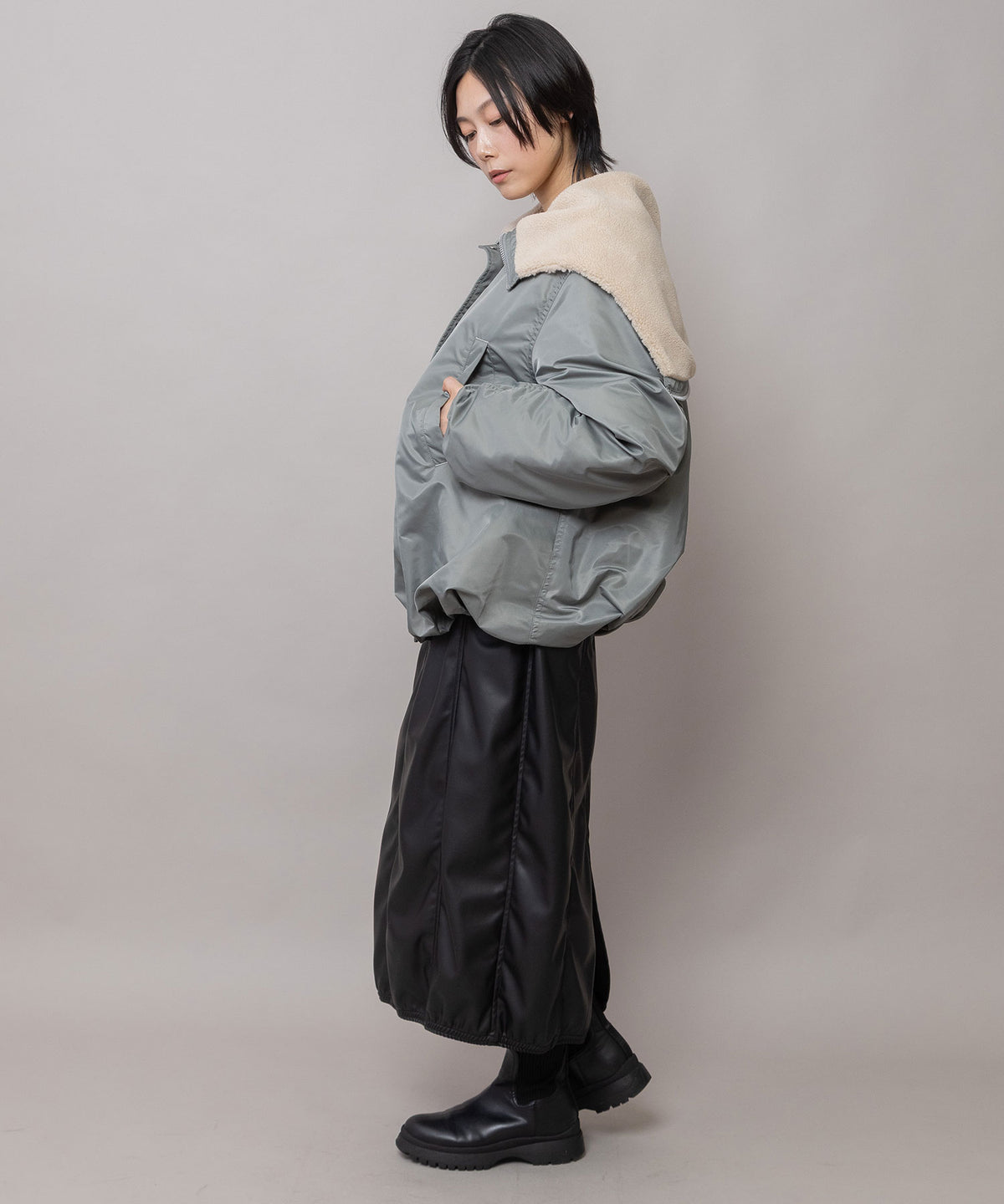 ナイロンツイル×ウールボア バルーンフライトジャケット