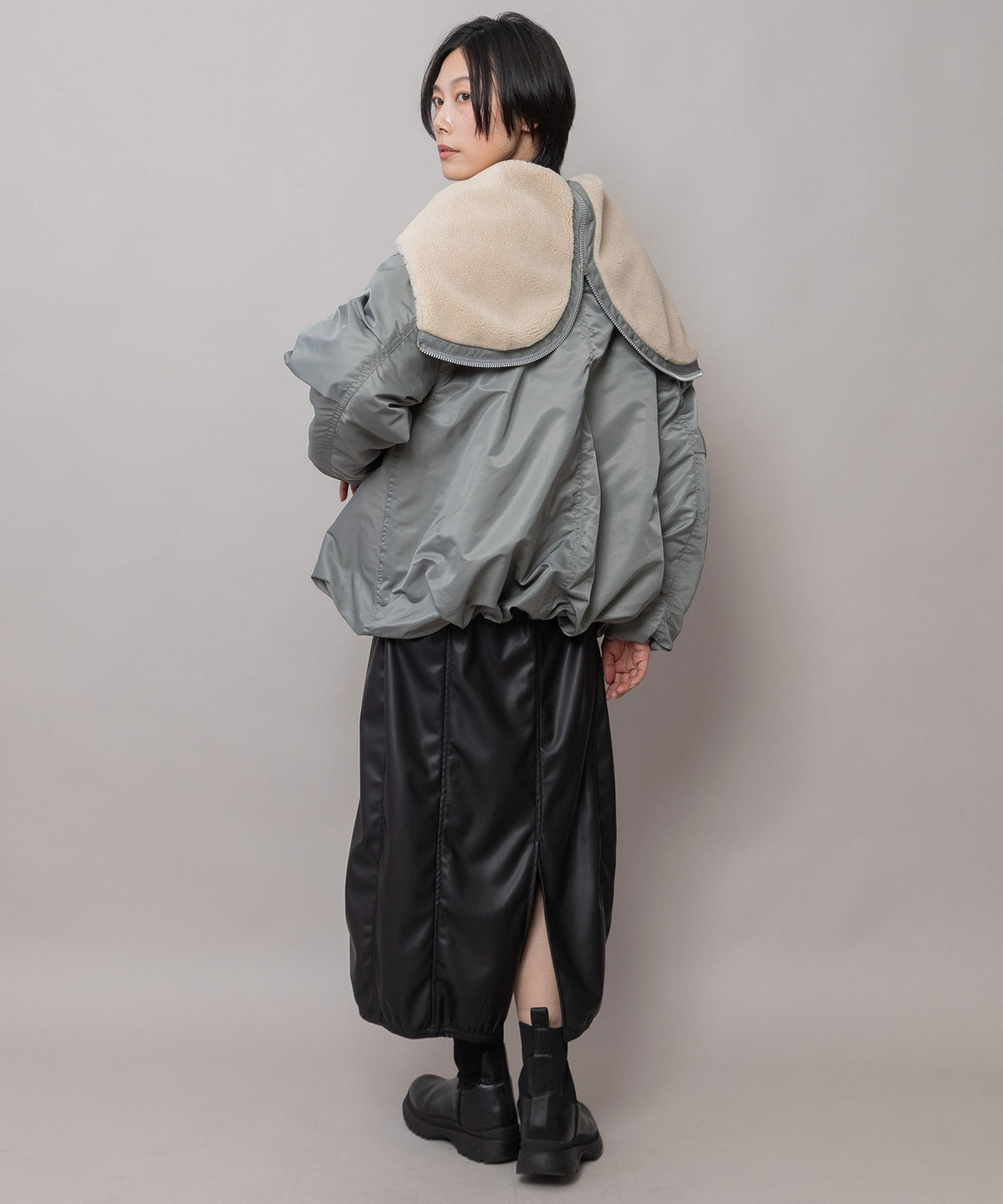 ナイロンツイル×ウールボア バルーンフライトジャケット