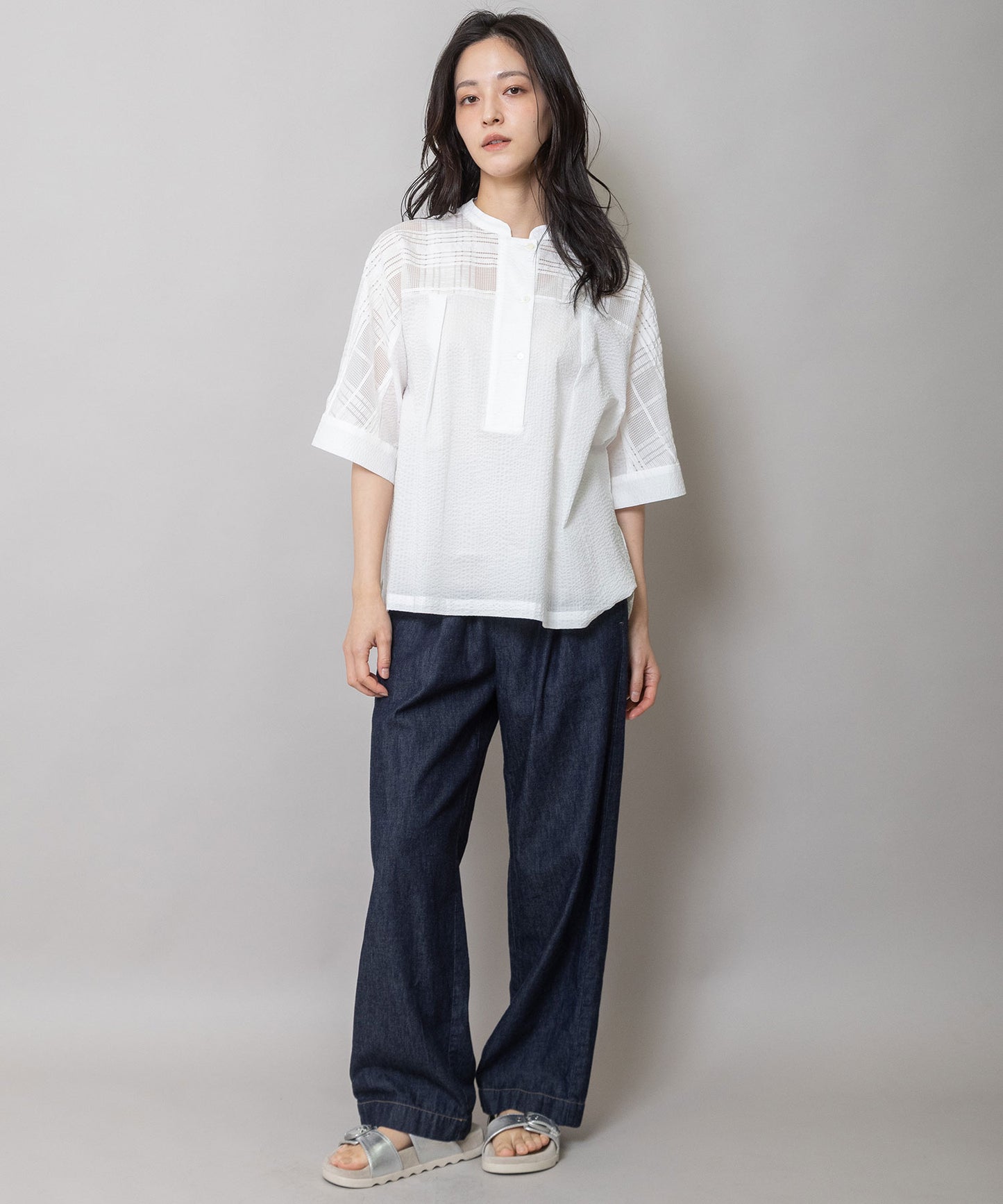 シアージャガードチェック×シワ加工ローンプルオーバーシャツ