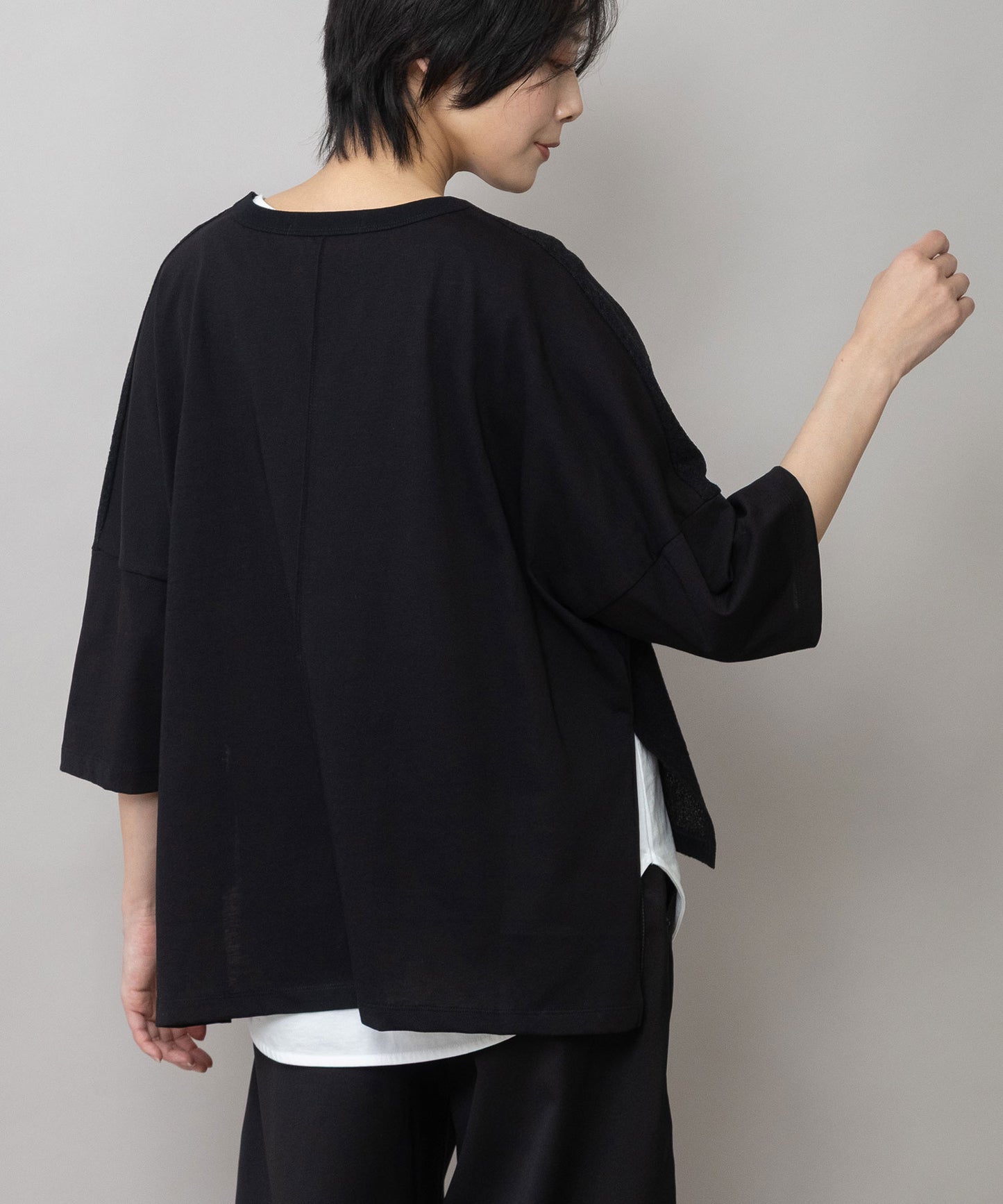 コットンレーシージャガード×ジャージ ワイドTシャツ