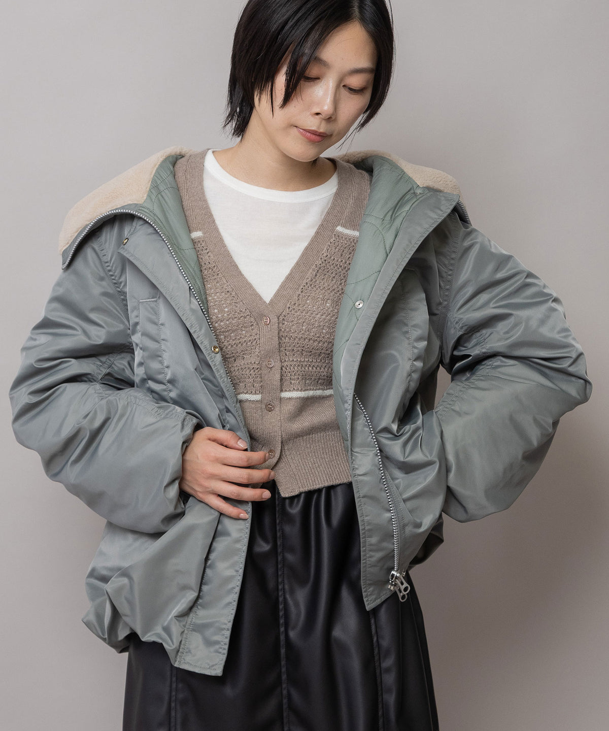 ナイロンツイル×ウールボア バルーンフライトジャケット
