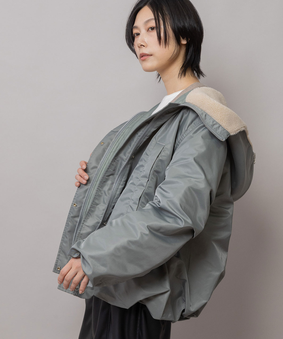 ナイロンツイル×ウールボア バルーンフライトジャケット