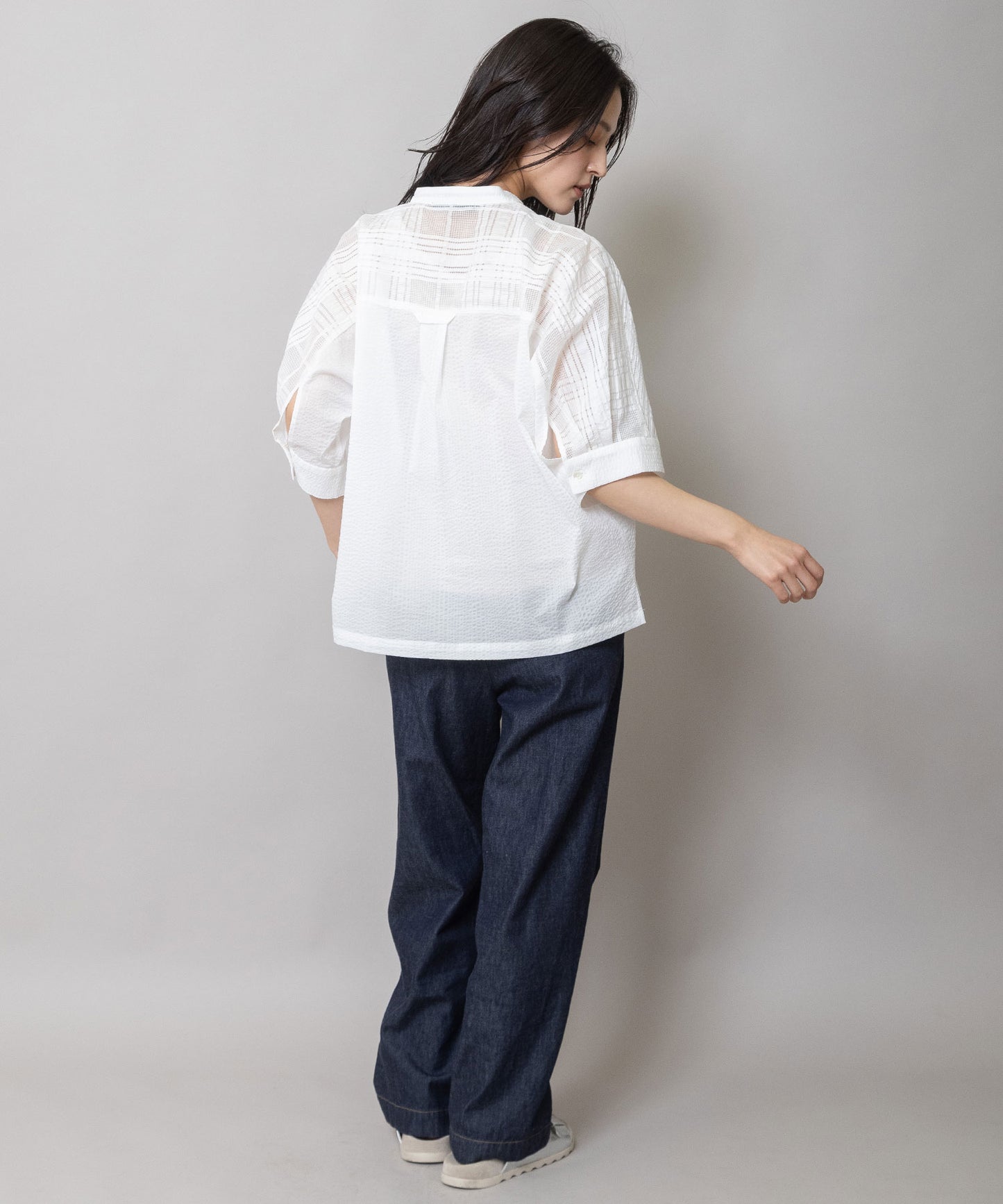 シアージャガードチェック×シワ加工ローンプルオーバーシャツ