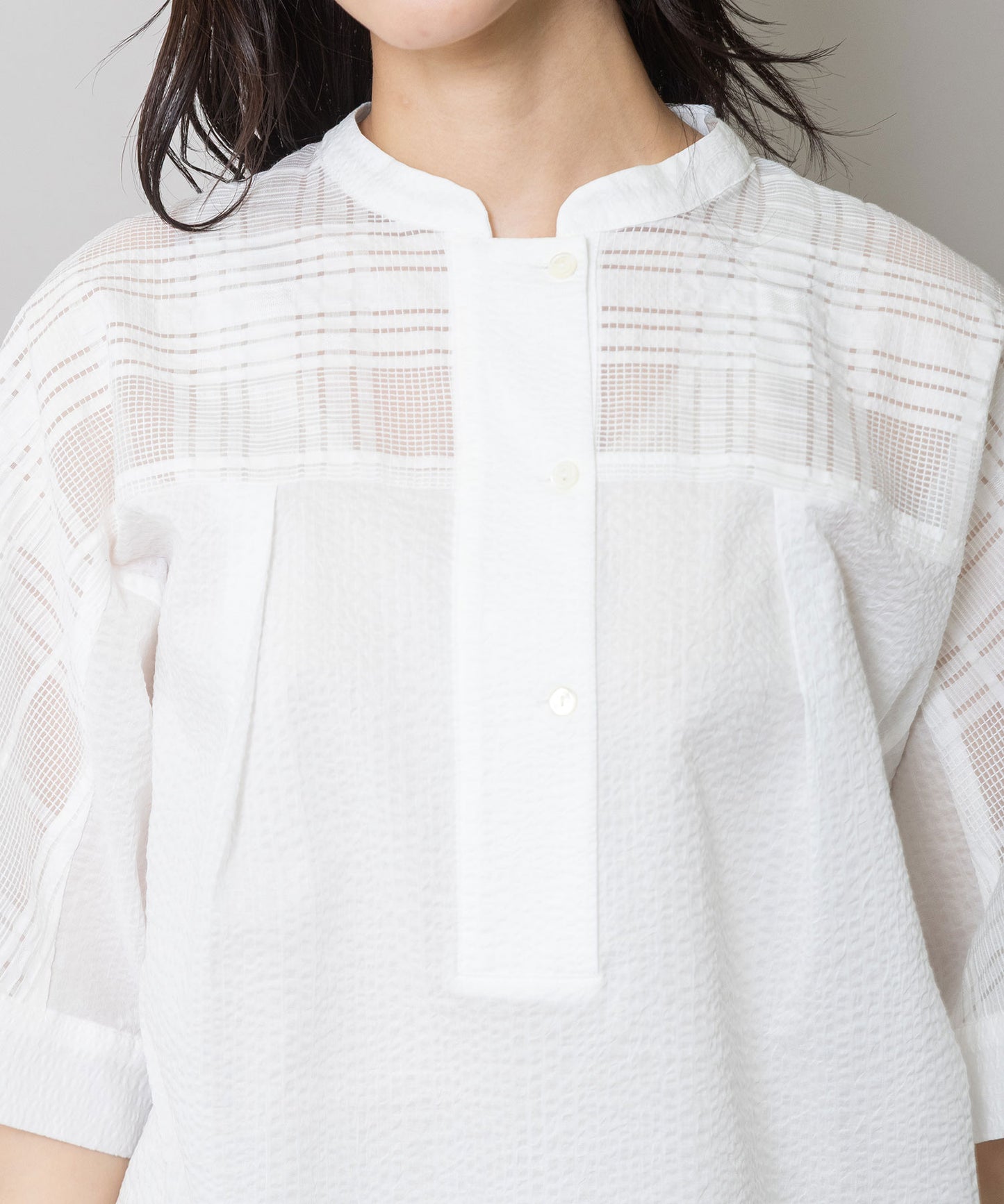 シアージャガードチェック×シワ加工ローンプルオーバーシャツ