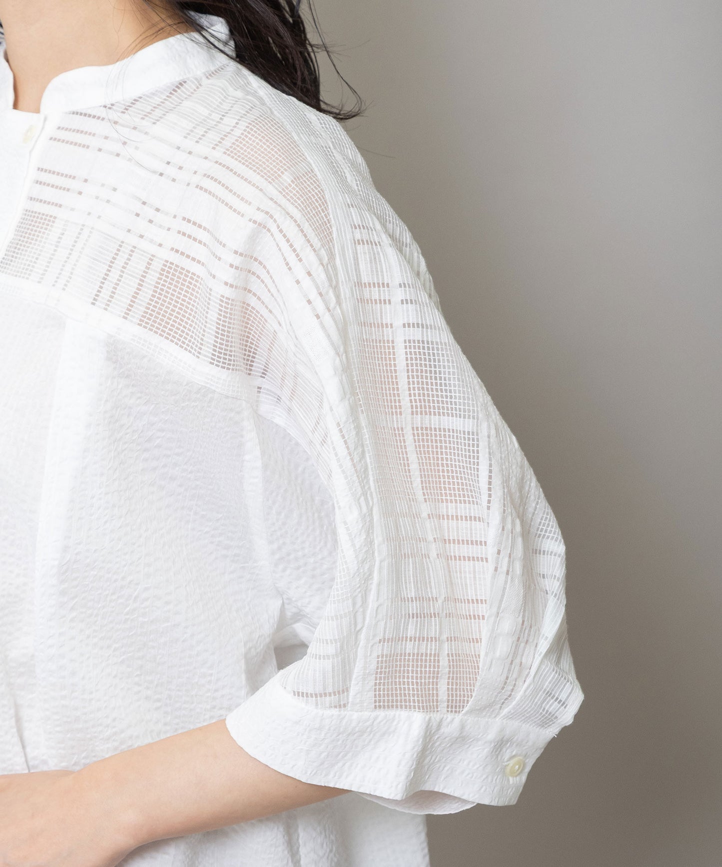 シアージャガードチェック×シワ加工ローンプルオーバーシャツ