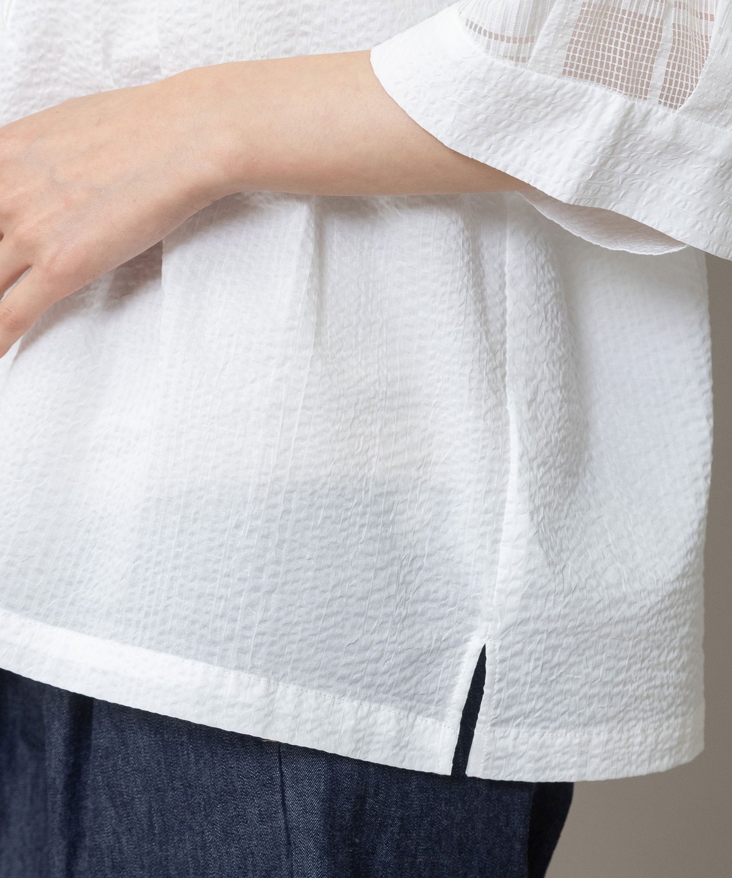 シアージャガードチェック×シワ加工ローンプルオーバーシャツ