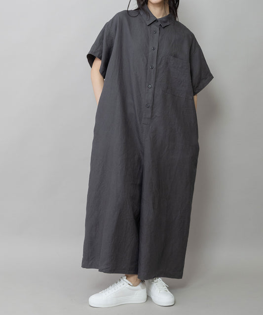 【吸水性】【放湿性】【通気性】ラミーキャンバスルーズコンビネゾン