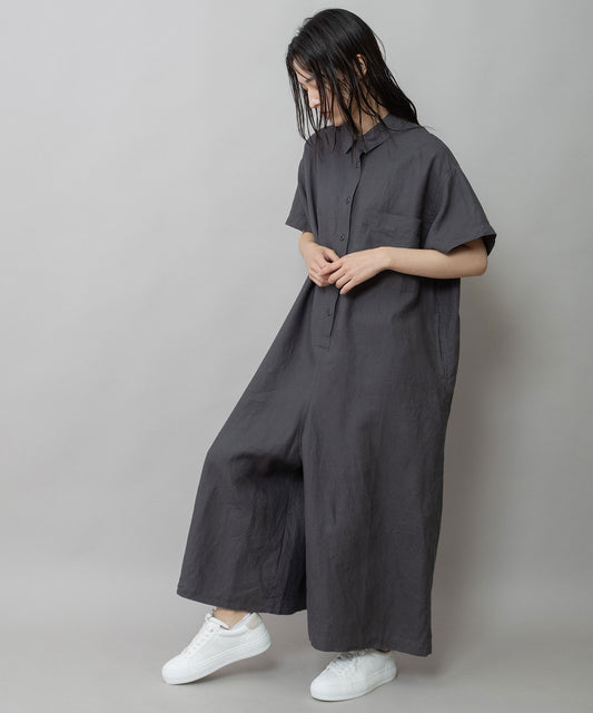 【吸水性】【放湿性】【通気性】ラミーキャンバスルーズコンビネゾン