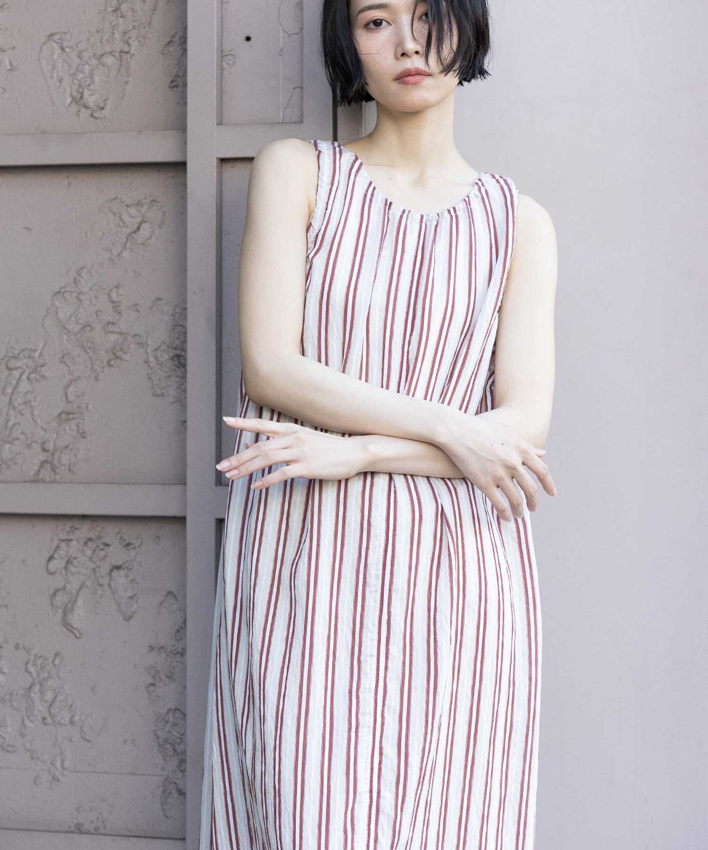 【Turkey】ストライプドローストリングワンピース